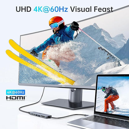 USB C Hub HDMI Adapter for MacBook Pro/Air, 7 in 1 USBC Dongle with HDMI, SD/TF Card Reader, USB C Data Port,100W PD, and 2 USB 3.0 Compatible for MacBook Pro/Air, Dell XPS, Lenovo Thinkpad.