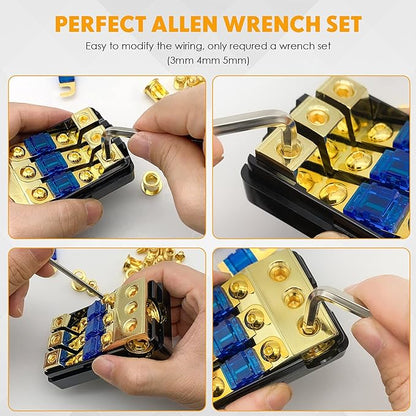 BULVACK 4 Way Mini ANL Fuse Holder, Copper 0/2/4 Gauge to 4/6/8 Gauge 60 Amp Fuse Distribution Block for Car Truck Boat Audio Stereo Amplifier
