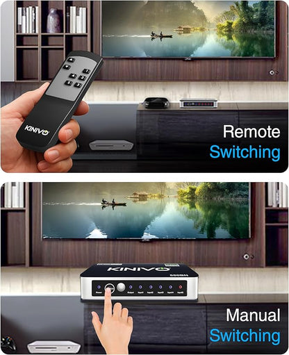 Kinivo HDMI Switch 5 in 1 Out 4K 60Hz (HDR 10, High Speed 18Gbps, IR Remote, HDCP2.2, Dolby Vision, VRR) - 550BN Switcher Compatible with Roku, PS5, Xbox, Apple TV, Nintendo Switch 2, Cable Box