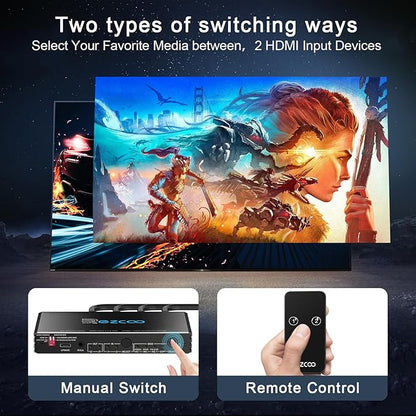 4K@120Hz HDMI 2.1 Switch 2 in 1 Out with Audio Extractor VRR ALLM HDCP2.3 ARC eARC HDR CEC SPDlF Optical Audio Out D-o-l-b-y Digital EDID for PS5 Xbox NVIDIA AMD