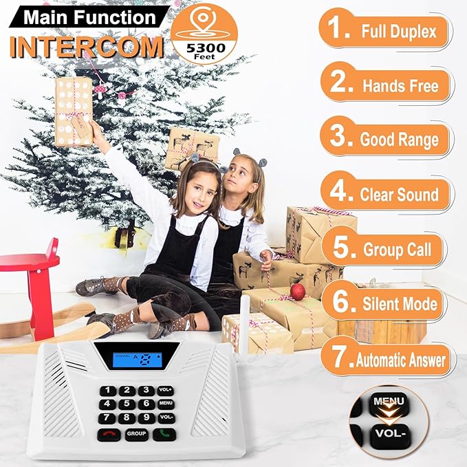 SANZUCO Intercoms Wireless for Home Upgraded, Hands Free Intercom 5300ft, Real-Time Two Way Intercoms for Home with Group Call, Full Duplex Wireless Intercom System for Business Office(4 Pack)