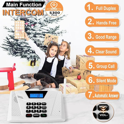 SANZUCO Intercoms Wireless for Home Upgraded, Hands Free Intercom 5300ft, Real-Time Two Way Intercoms for Home with Group Call, Full Duplex Wireless Intercom System for Business Office(4 Pack)