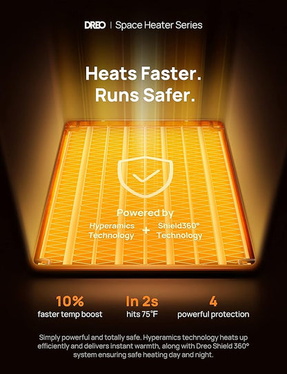 DREO Space Heater for Bathroom and Indoor, Portable Heater, 1500W Safe and Quiet PTC Ceramic Heater, 41-95°F Digital Thermostat, 70°Oscillating, Remote, ALCI Safety Plug, 12h Timer, 5 Modes