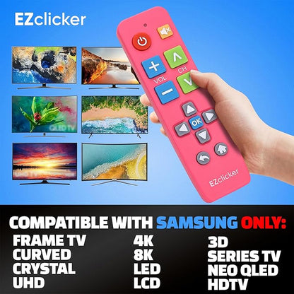 Samsung Replacement TV Remote Compatible with Samsung TV's ONLY (Pink) Big Button TV Remote Control, Simplified and Easy to Use (2xAAA Batteries not Included)