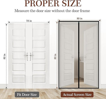 Yotache Magnetic Screen Door Fits 78" Wide x 82" Height, Screen Size 80" W x 83" L Strengthened French and Patio Door Screen Curtain Black