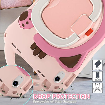 BRAECN Cute Cat Case for iPad (A16) 11th/10th Generation 11”/10.9'' 2025/2022, Silicone Kids Boys Girls Case with Pencil Holder, Carrying Shoulder Strap, 360°Rotating Handle Grip, Kickstand -Pink