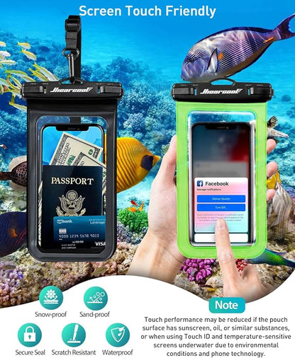 Hiearcool Waterproof Phone Pouch,Waterproof Phone Case for iPhone 16 15 14 13 Pro Max Plus up to 8.3",IPX8 Cellphone Dry Bag for Beach Cruise Travel Black&Olive Green-2Pack
