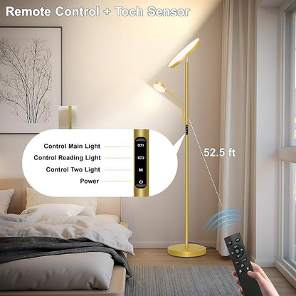 Aulaiyi Floor Lamps for Living Room,42W/4200LM Bright Floor Lamp,2-in-1 Dimmable Standing Lamp with Reading Light,69'' Tall Lamp with Remote & Touch Control, Modern Floor Lamp for Bedroom,Office