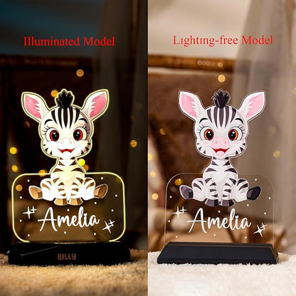 hun concept Personalized Kids Zebra Night Light – Custom Name LED Lamp for Nursery, Baby Room & Bedroom, Cute Animal Acrylic Night Lamp with Wooden Base, Unique Birthday & Christmas Gift for Children