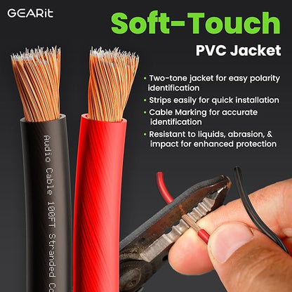 GEARit Pro Series 16AWG Speaker Wire, 16 Gauge Speaker Wire Cable (100 Feet / 30 Meters) Great Use for Home Theater Speakers and Car Speakers, Transparent Black/Red