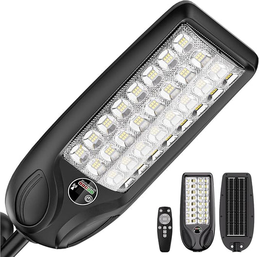 MMKT Solar Lights Outdoor, 8000W 3 Color Solar Street Lights, Commercial Solar Parking Lot Lights Waterproof Dusk to Dawn, Security Flood Lights with Motion Sensor for Yard, Basketball Court