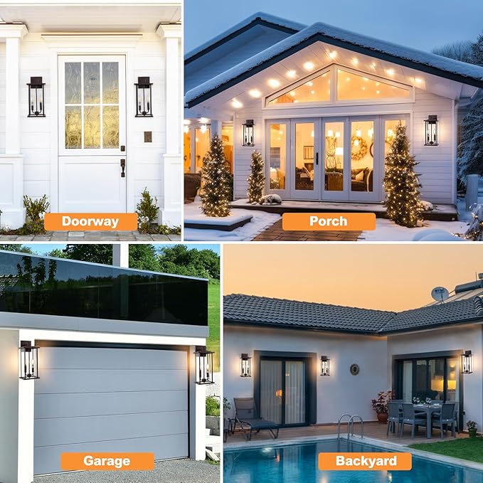 SIAFAVOI 2-Pack 16" Large Outdoor Wall Light Fixtures, 2-Light Exterior Front Porch Light, Brushed Outdoor Sconce Lights, Waterproof Farmhouse Lamp Lighting (Bronze, 16in No Sensor)