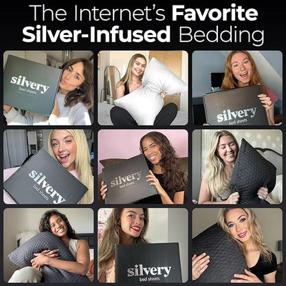 Silvery Silver Infused Bed Sheets Set - Award-Winning Self-Cooling Fabric with Self-Cleaning Silvery Technology™ That Stays Fresh 3X Longer for Hygienic Sleep (White, Queen)