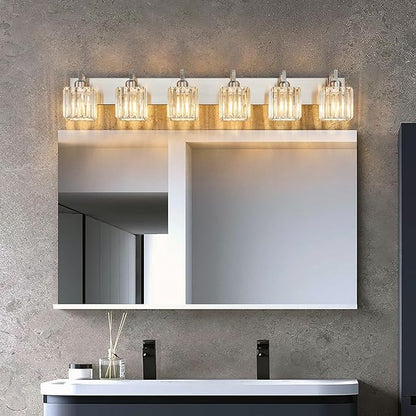 FDPBY Modern Bathroom Vanity Light 6-Lights Brushed Nickel Vanity Light Crystal Wall Light Bathroom Light Fixtures