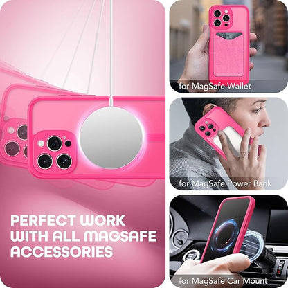 Magnetic for iPhone 15 Pro Case, Compatible with MagSafe, Built-in Privacy Screen Protector and Camera Protection, Anti Spy Full Body Dustproof Shockproof Hard Phone Case 6.1", Hot Pink