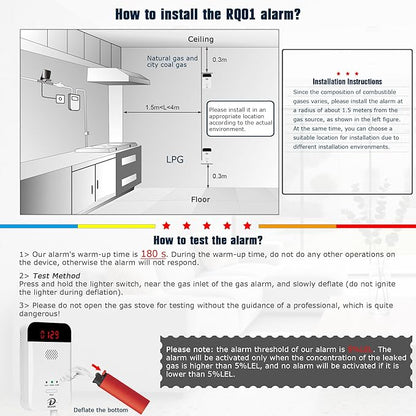 MODUN D Gas Detector for Home, Natural Gas|LPG|Coal Gas Leak Detector Alarm, Methane Propane Detector Butane Combustible Gas Alarm for Kitchen Garage RV, Plug-in Sensor Gas Monitor with LED Display