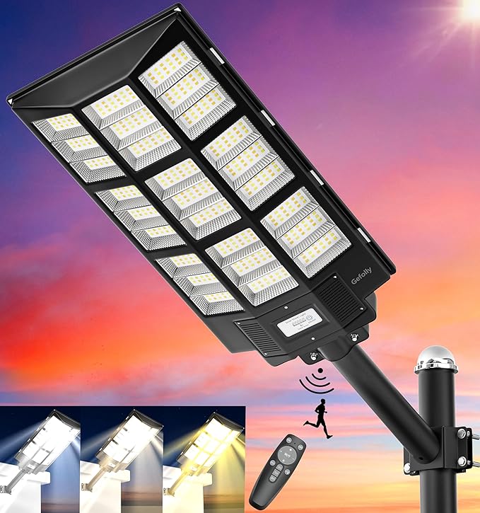 Gefolly SL-7200W Solar Street Light Outdoor, Wide Angle 450000LM 3000K/4000K/6500K Commercial Parking Lot Light Dusk to Dawn, IP67 Flood Outdoor Lamp for Basketball Court, Road, Yard