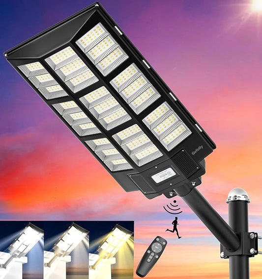 Gefolly SL-7200W Solar Street Light Outdoor, Wide Angle 450000LM 3000K/4000K/6500K Commercial Parking Lot Light Dusk to Dawn, IP67 Flood Outdoor Lamp for Basketball Court, Road, Yard