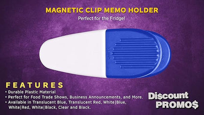10 Magnetic Memo Holders Set - Large Clip, Plastic - White Blue