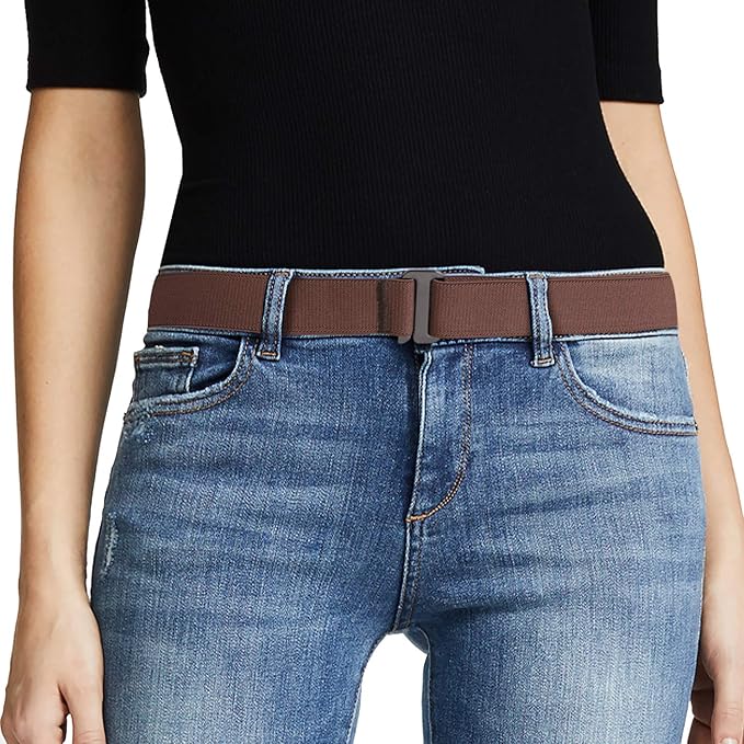 JASGOOD Women No Show Stretch Belt Elastic Web Strap Belt with Flat Buckle for Jeans Pants Dresses