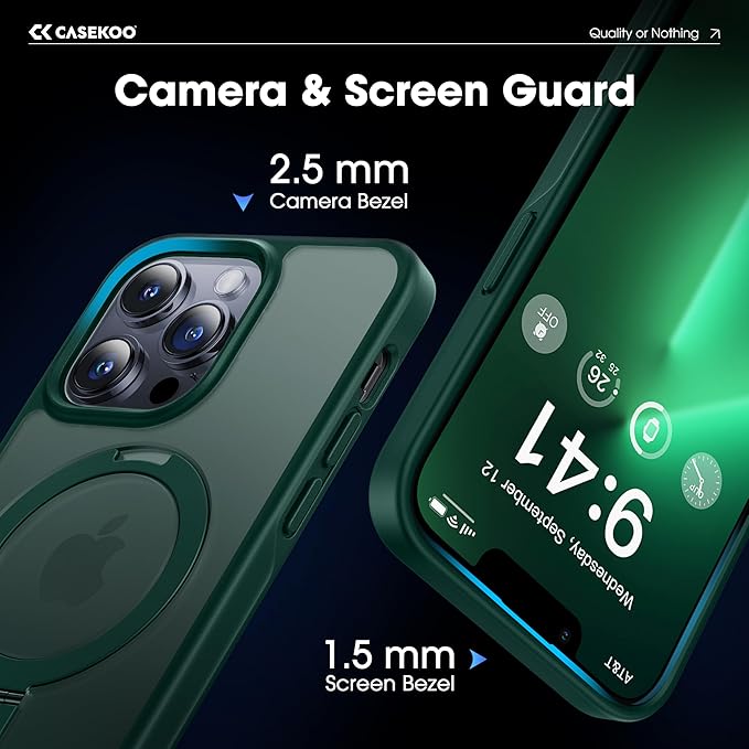 CASEKOO Designed for iPhone 13 Pro Max Case with Magnetic Invisible Stand [Military Drop Protection] [Compatible with MagSafe] Shockproof Translucent Matte Slim Promax Phone Cover 6.7", Green