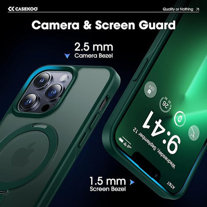CASEKOO Designed for iPhone 13 Pro Max Case with Magnetic Invisible Stand [Military Drop Protection] [Compatible with MagSafe] Shockproof Translucent Matte Slim Promax Phone Cover 6.7", Green