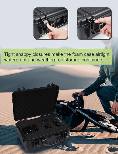 Camera Hard Case with Foam Protective Case Hard Shell Cases for Electronics Camera Large Travel Equipment Cases Waterproof Storage Box, 15" L x 10" W x 6" H