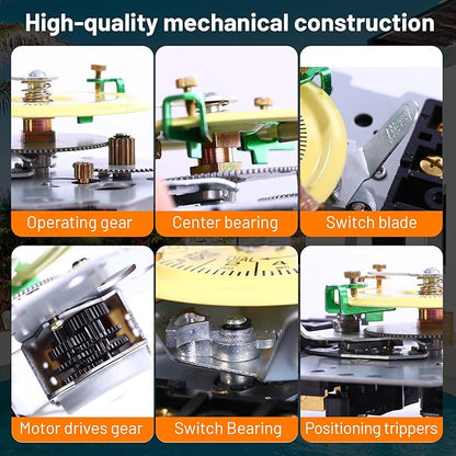 T104M Mechanical Timer Switch Mechanism Only, Heavy-Duty Timer Switch for Pool Pumps, 120V 40A DPST, 24-Hour 12 ON/Off Cycles - for Lights, Water Heaters, Fans, HVAC Systems