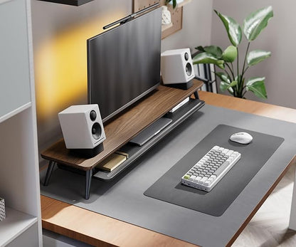 Fenge Dual Monitor Stand, Monitor Stands Riser for 2 monitors, 42.5 Inch Wood Desk Shelf with Storage Organizer and Cable Management for Office Desk Accessories