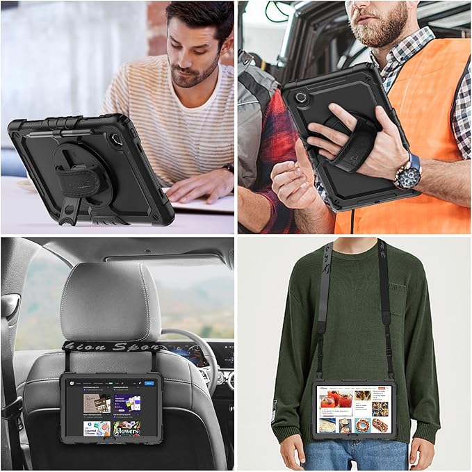 SEYMAC stock Tablet Case for Lenovo Tab M11 (TB-330FU/TB-330XU) 11 inch Drop-Proof Protection Cover with 360° Rotate Stand & Strap [Pen Holder] & Screen Protector/K11/Xiaoxin Pad 2024, Black