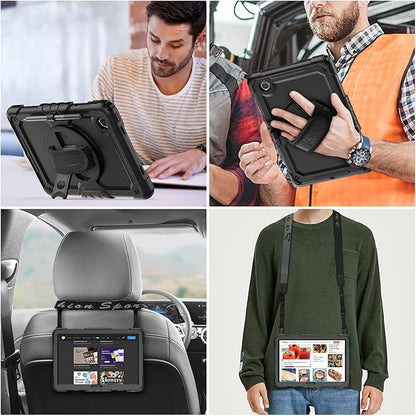SEYMAC stock Tablet Case for Lenovo Tab M11 (TB-330FU/TB-330XU) 11 inch Drop-Proof Protection Cover with 360° Rotate Stand & Strap [Pen Holder] & Screen Protector/K11/Xiaoxin Pad 2024, Black