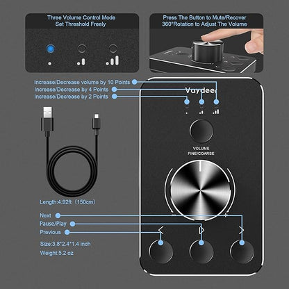 Vaydeer Volume Control Knob with One-Click Mute Function and 3 Volume Control Modes, USB Volume Knob Multimedia Controller for Win 7/8/10/Mac, Gift for Festivals Loved Ones