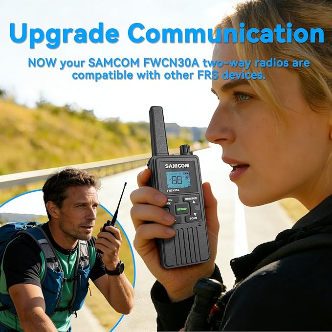 SAMCOM Group Call Walkie Talkies,FWCN30A 2 Way Radio Long Range,22 Channel FRS Radio NOAA Weather Alerts,Handheld Mini Compact Walky Talky with USB Charging (2 Packs)