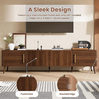 Merax Mid Century 78" TV Stand, Modern Fluted Entertainment Center for TVs up to 85", Media Console with 4 Storage Cabinets for Living Room, Office