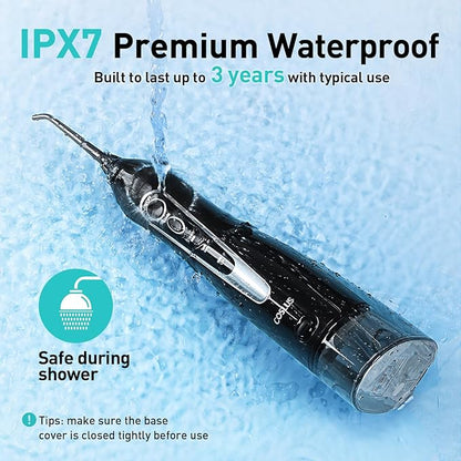COSLUS Water Dental Flosser Teeth Pick: Portable Cordless Oral Irrigator 300ML Rechargeable Travel Irrigation Cleaner IPX7 Waterproof Electric Flossing Machine for Teeth Cleaning C20(F5020E)