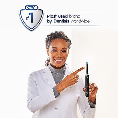 Oral-B iO Deep Clean + Whiten Rechargeable Electric Toothbrush with Visible Pressure Sensor, 2 Minute Timer, 5 Cleaning Settings, 1 iO5 Limited, 3 Toothbrush Heads, Travel Case & Refill Holder, White