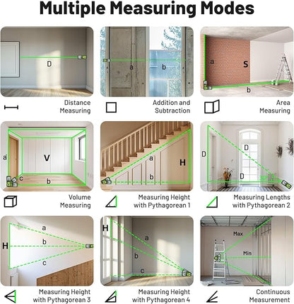 Laser Measuing Tool with Bluetooth APP, 200ft, ±1/16" High Accuracy, Huepar Rechargeable Green Beam Laser Distance Meter Multiple Measurement Modes, IP54 Durable for Home & Construction