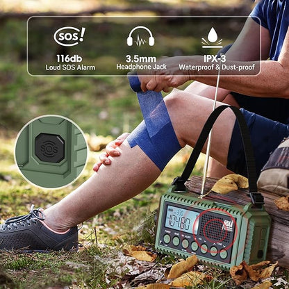 12000 Emergency Radio, NOAA Weather Radio with AM/FM/NOAA/SW,SOS Battery Operated Radio,5 Way Powered Emergency Hand Crank with USB Charger, Flashlight, Reading Lamp, Headphone Jack for Outdoor