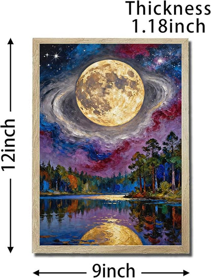 URVIP LED Glowing Photo Frame, 3D Starry-Sky Blue Moon Wall Art, 9x12 Inches Dimmable Light Up Light Painting for Bedroom, Unique Aesthetic Decor, Great Birthday Gift for Women Men