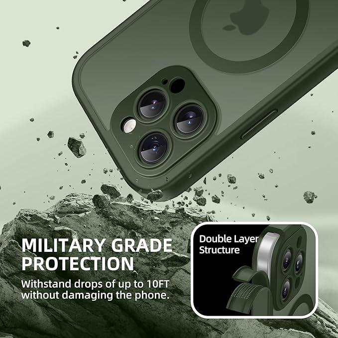 BERFY Magnetic for iPhone 14 Pro Max Case, Compatible with MagSafe, Built-in Privacy Screen Protector and Upgraded Camera Protection, Anti-Spy Full Body Shockproof Phone Case for 14 Pro Max 6.7",Green