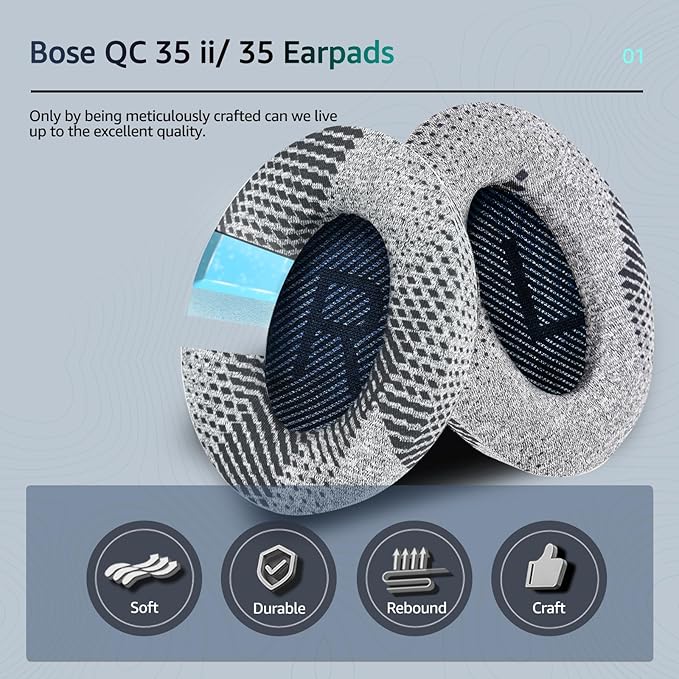 Cooling-Gel QuietComfort 35 / QC35 ii Replacement Ear Pads for Bose Headphones, Also Fit for Bose QC45 QC35 QC25 QC2 QC15/ Around-Ear 2 AE2i AE2w/ SoundTrue & SoundLink Series, Dark Blue