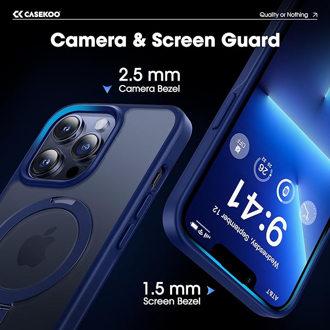 CASEKOO Designed for iPhone 13 Pro Max Case with Magnetic Invisible Stand [Military Drop Protection] [Compatible with MagSafe] Shockproof Translucent Matte Slim Promax Phone Cover 6.7", Blue