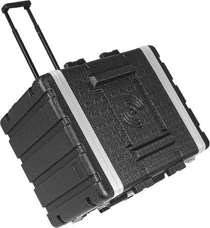 Sound Town Lightweight 8U PA DJ Rack/Road Case with 7U Rack Space, ABS Construction, 19” Depth, Retractable Handle, Wheels and Heavy-Duty Latches (STRC-A8UT)