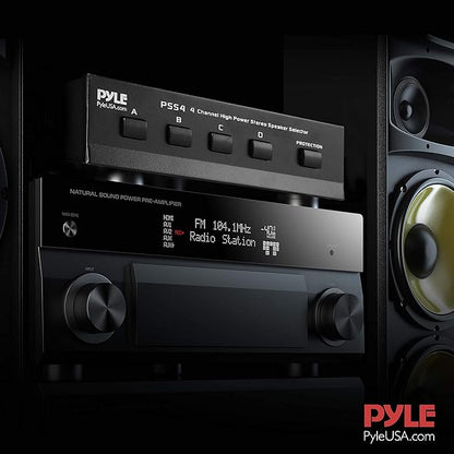 Pyle 4-Zone Speaker Selector Switch - Premium Distribution Hub with A/B/C/D Switches for Multi-Channel High-Power Amp Installations - Supports up to 4 Pairs of Switched Speakers - PSS4