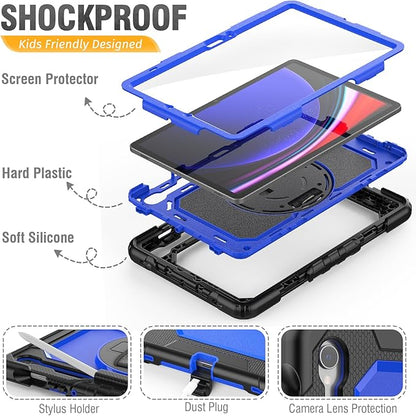 HXCASEAC Case for Galaxy Tab S10 FE / S9 FE 5G 10.9 inch, Shockproof Design with Screen Protector, 360° Hand Strap Stand, S Pen Holder, Heavy Duty Protective Samsung S9 FE / S10 FE Tablet Case, Blue
