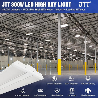 JTT 300/240/200W LED Linear High Bay Light, 45000LM Linear High Bay Shop Light Commercial 120-277V, 4/5000K Lights Shop Workshop Store Commercial Supermarket Warehouse Basement, 1-Pack ETL