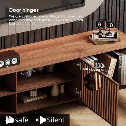 gaoyangjiaju 94.48" Mid-Century Modern TV Stand, Walnut Media Console with 4 Storage Cabinets, Entertainment Center for TVs up to 100 Inches, Ideal for Living Room or Bedroom