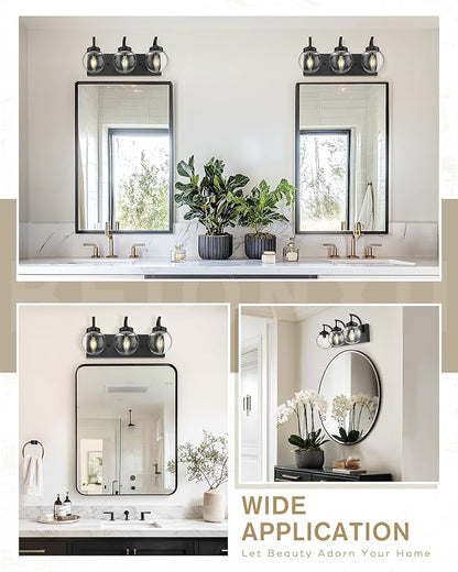 Beionxii Black Bathroom Vanity Light, 3-Light Bathroom Light Fixtures with Clear Glass Shade, Modern Vanity Lights Over Mirror Living Room Hallway, BX-VL03MB-3CG