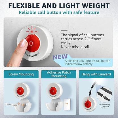 SYNLETT Caregiver Pager Wireless Call Buttons Motion Sensor Alarm Indoor for Elderly Monitoring Fall Prevention Bed Alarm Alert System Portable Nurse Call for Seniors Dementia Patients Emergency