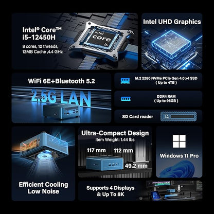 GEEKOM Mini PC[Business Cost-Saving Star] IT12(3-Year Coverage) with 12th Gen Intel i5-12450H Mini Computers,16 RAM/512GB SSD(Not LPDDR) Windows 11 Pro Desktop PC (Low-Power),Dual USB 4/8K(UHS-II)